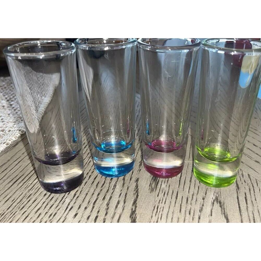 Crisa Libbey Cordial Signed Shot Glasses Vintage Multi Color 4 Bar Glasswares